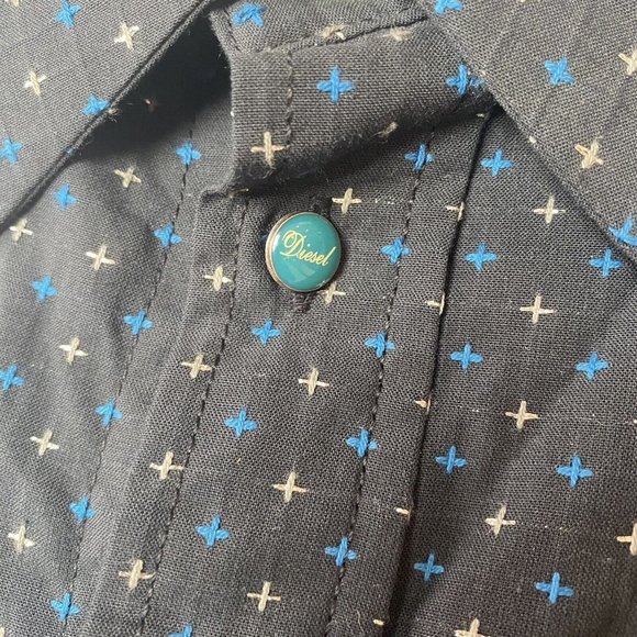 Diesel Button Down Shirt Mens Large Long Sleeve Black Metallic - Picture 5 of 7